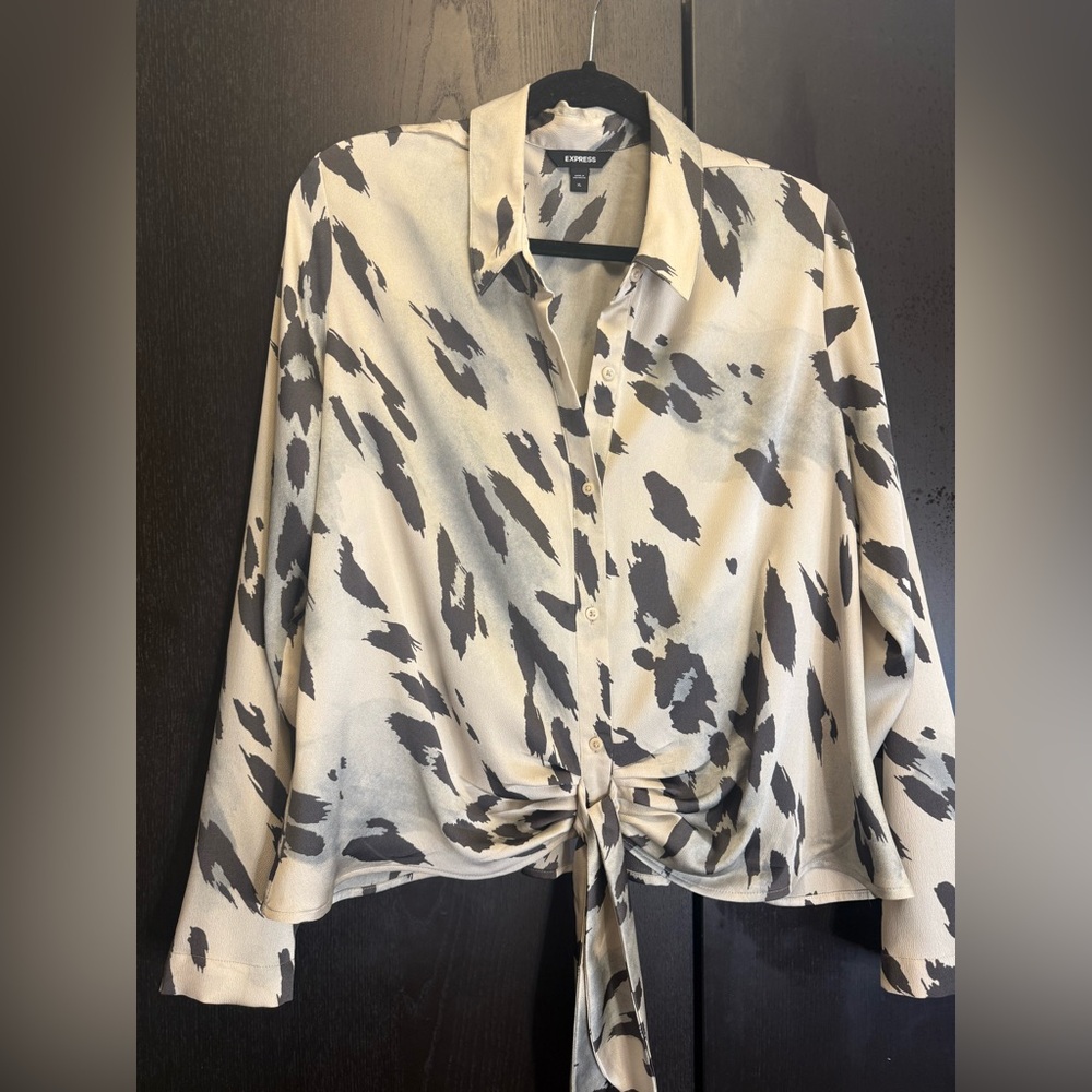Express Women's Button Down in Black and Cream Animal Print